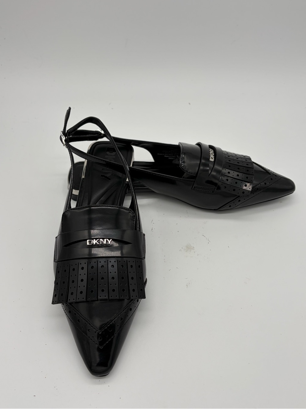 DKNY Black Pointed Kiltie Slingback Flats